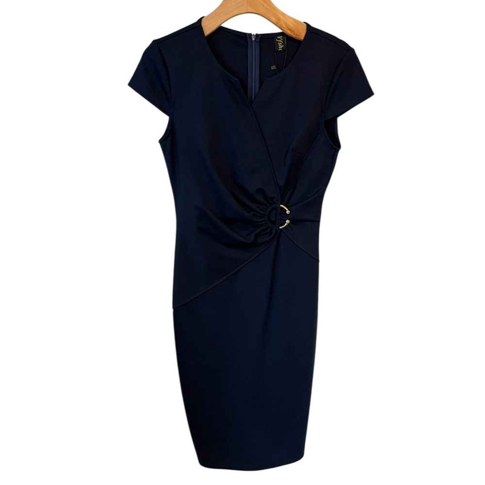 Vfshow Wrap Dress Womens Small Navy Blue Midi